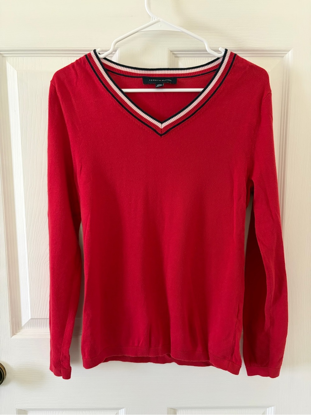 Tommy Hilfiger Red V-Neck Long Sleeve Sweater